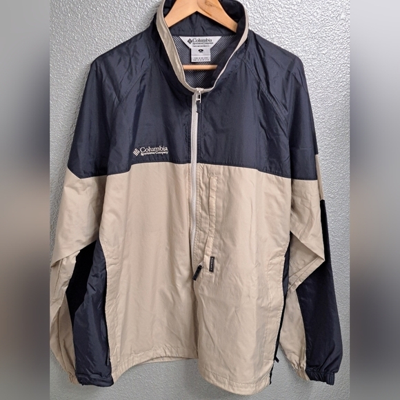 Columbia Tan & Blue Colorblock Rain Jacket    Size XL - Picture 5 of 10